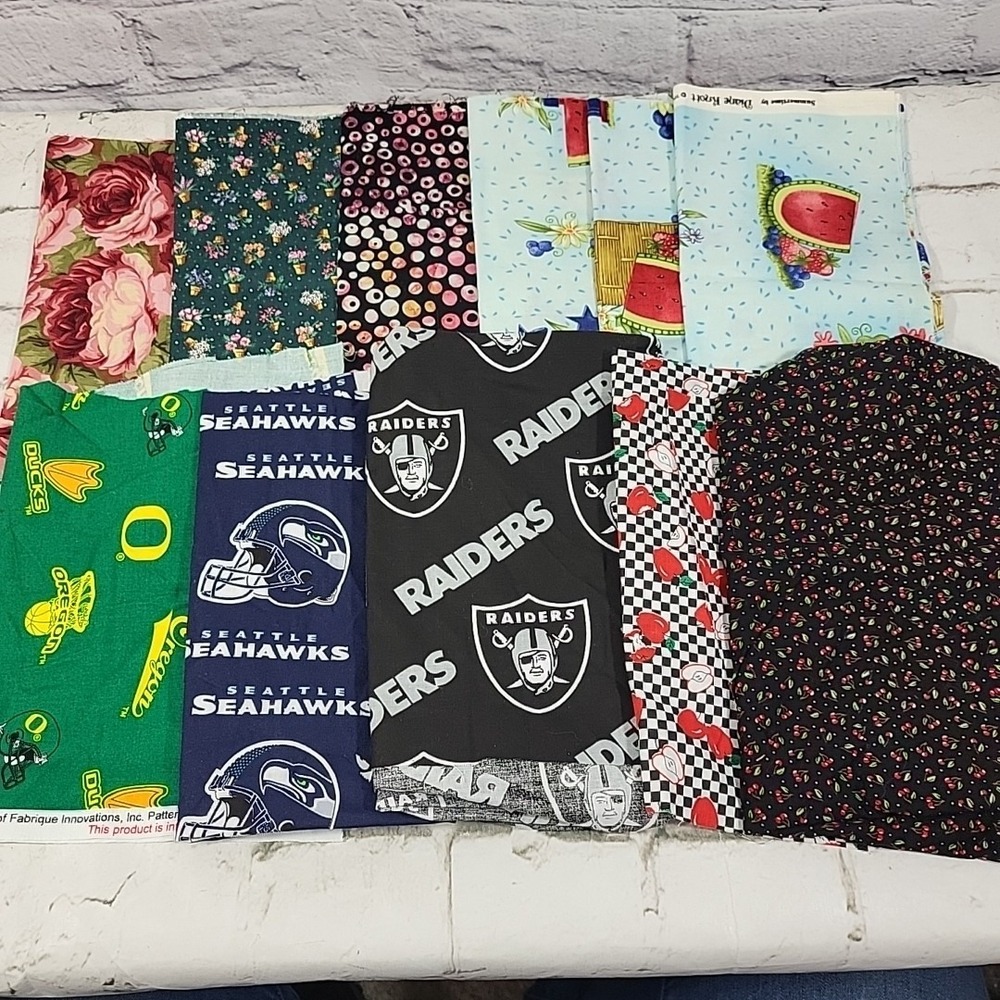 Fabric Remnants Scrap Lot 12oz Vintage‎ Floral Prints Sports Teams Quilt Craft